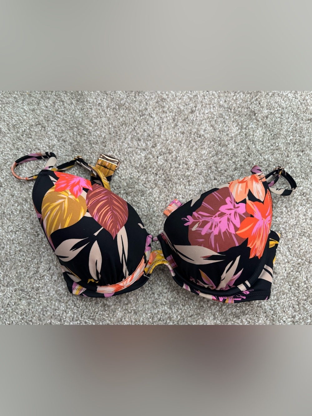 Shade & Shore Black Bikini Top with Pink and Yellow Accents